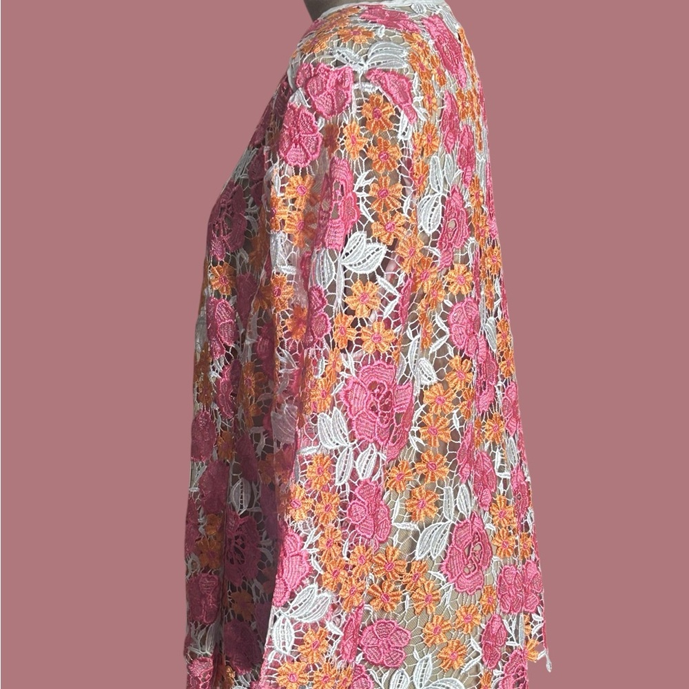 Ruby Rd. Pink and Orange Floral Lace Jacket - Picture 3 of 3